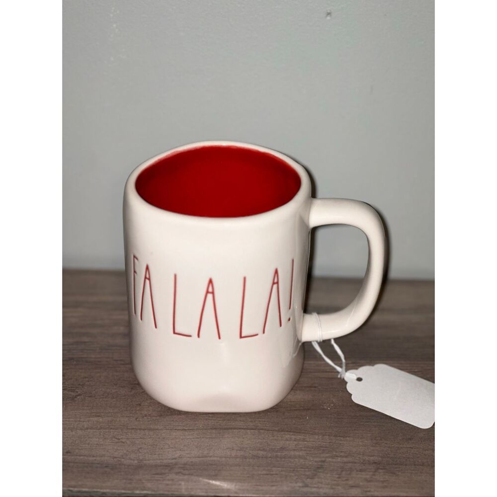 Rae Dunn Artisan Collection by Magenta Pottery Etched “FA LA LA” Christmas coffe
